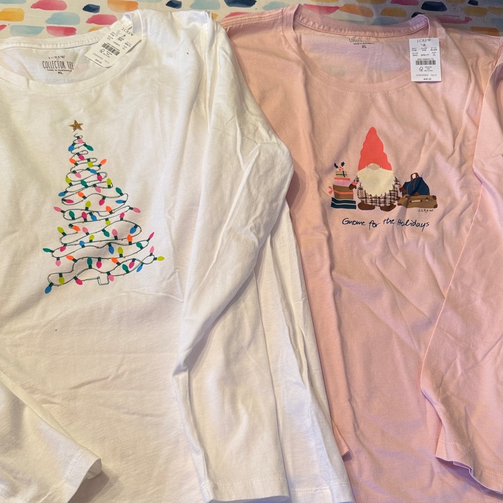 2 NWT J. Crew Long Sleeve Tees - White and Pink